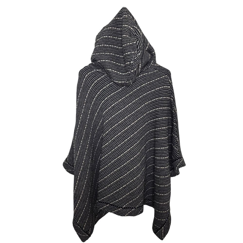 FOREVER 21 Contemporary Hooded Poncho Toggle Closure Black White Pattern M L‎ - Picture 7 of 7